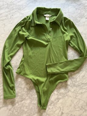 H&M Lime Green Ribbed Long-Sleeve Bodysuit